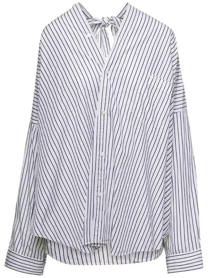 Luxury Balenciaga Trending 2025 Knotted Poplin Oversized Long Sleeve Shirt White Blue