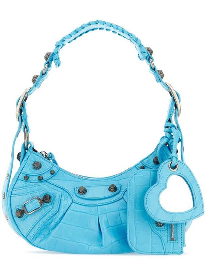 Luxury Balenciaga Trending 2025 Le Cagole XS  Crocodile Embossed Shoulder Bag Blue Sky