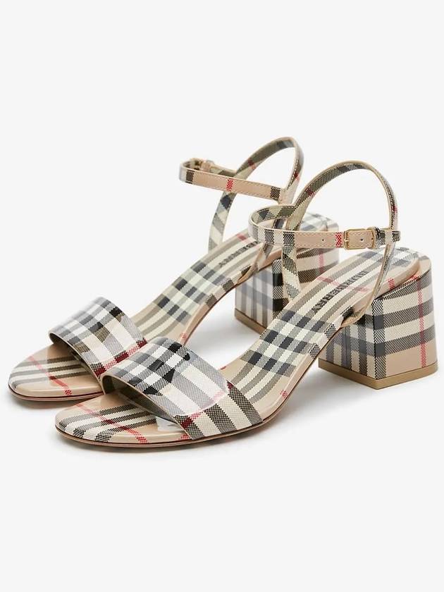 Luxury Burberry Vintage Check Leather Sandal Heels Beige
