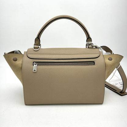 Luxury CELINE Drummed Calfskin Suede Small Trapeze Dune LA14880
