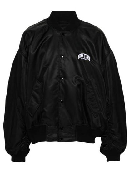 Luxury Balenciaga Trending 2025 New York Embroidery Bomber Jacket Black