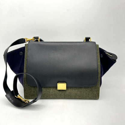 Luxury CELINE Traps handbag Felt x Calf Black/Gray shoulder handbag 2WAY  LA12249