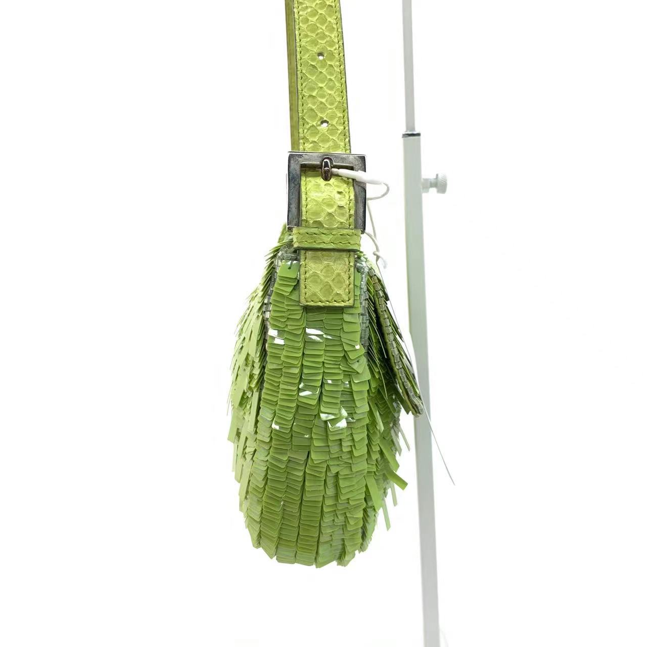 Fendi Baguette Green Sequins Shoulder Bag