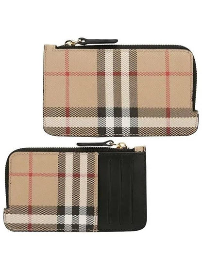 Luxury Burberry Check Pattern Half Zipper Card Wallet Archive Beige