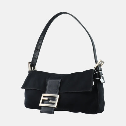 FENDI Baguette Vintage Black Cloth Silver Hardware