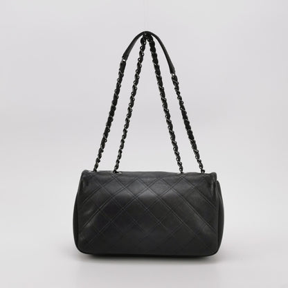 Chanel CC Matelasse Medium Black Calfskin Leather Single Flap Bag Silver Hardware