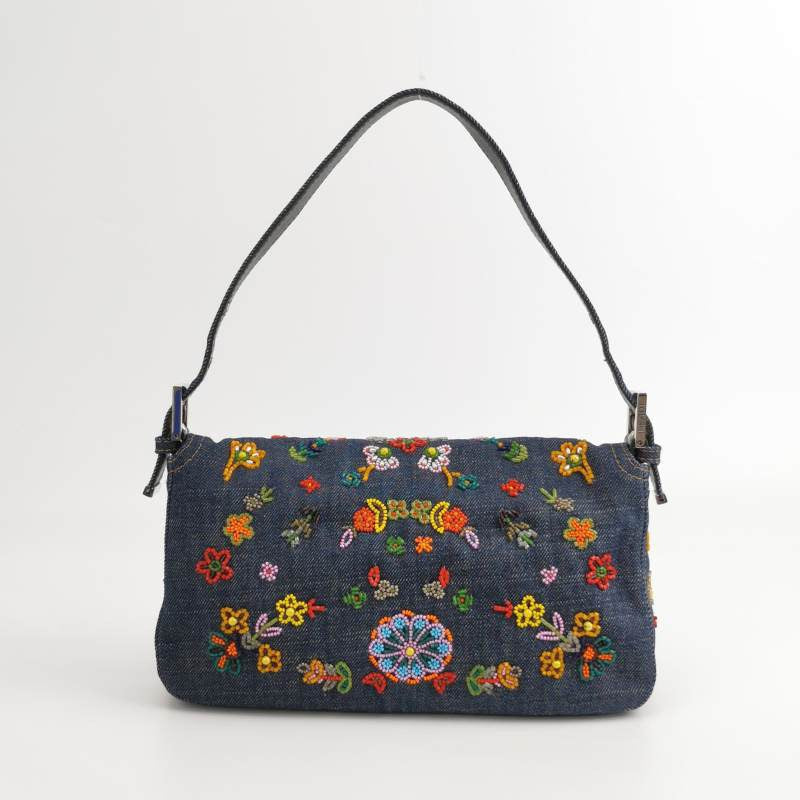 Fendi Baguette Denim with Floral Beads 25 Anniversary Special Collection