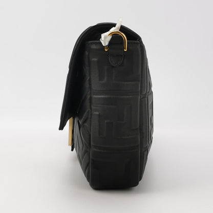 Fendi Baguette Black Leather 3D FF Motif Crossbody Bag Large