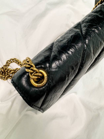 Luxury Balenciaga Trending 2025 Crush XS Chain Quilted Shoulder Bag Black