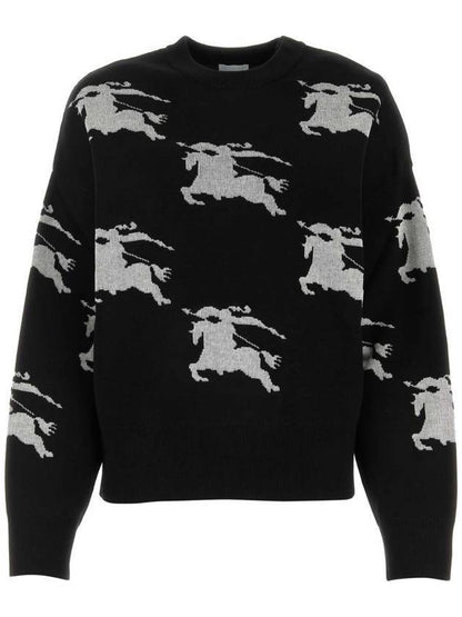 Luxury Burberry EKD Cotton Silk Jacquard Knit Top Black