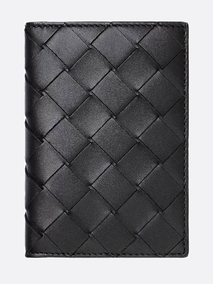 Luxury Bottega Veneta Intrecciato Flap Card Case Black