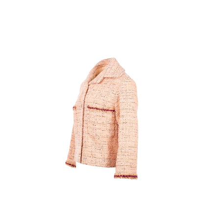 Chanel Size 34 21p tweed jacket cotton pink/black/burgundy
