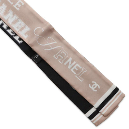 CHANEL Scarf logo design Beige/Black Silk100%