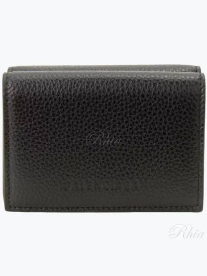 Luxury Balenciaga Trending 2025 Essential Small Grained Leather Half Wallet Black