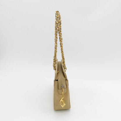 Chanel Off White Small Leather Shoulder Bag with Metalasse Chain