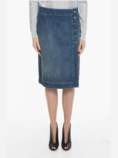 Luxury Bottega Veneta Washed Midi Denim A-Line Skirt Blue