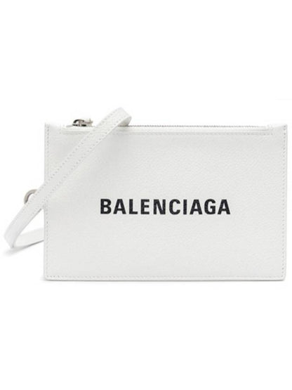Luxury Balenciaga Trending 2025 Cash Logo Strap Double Pouch Strap Card Wallet White