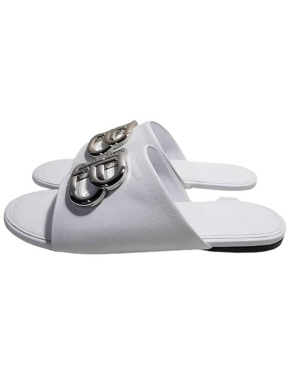 Luxury Balenciaga Trending 2025 Silver BB Logo Slippers White