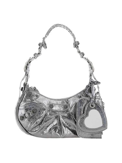 Luxury Balenciaga Trending 2025 Metallic Le Cagol XS Lambskin Shoulder Bag Dark Silver