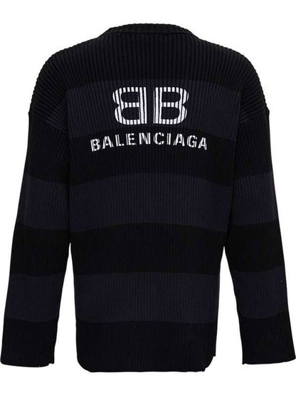 Luxury Balenciaga Trending 2025 Back BB Logo Stripe Cotton Knit Top Black