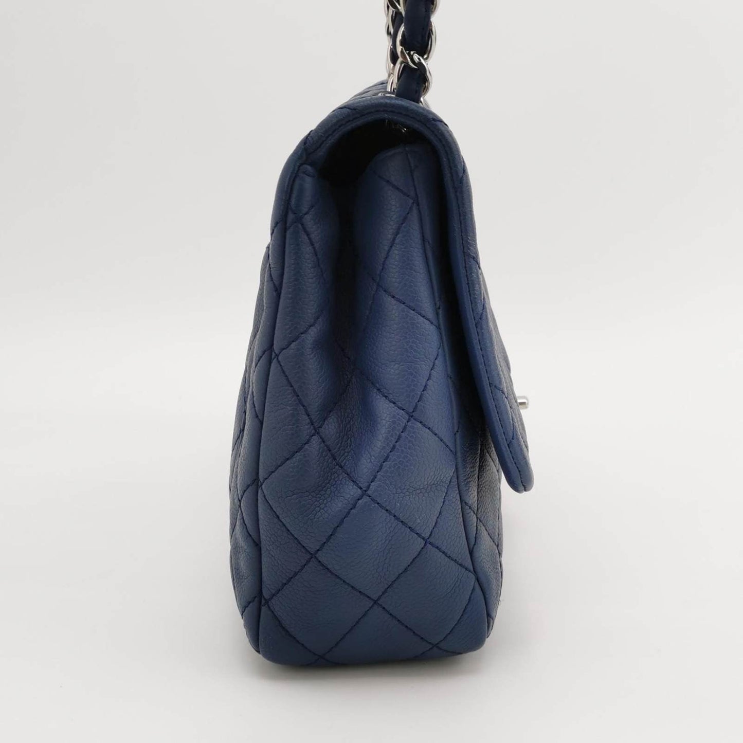 Chanel Classic Flap Large Navy Blue Caviar Leather Silver-tone Hardware
