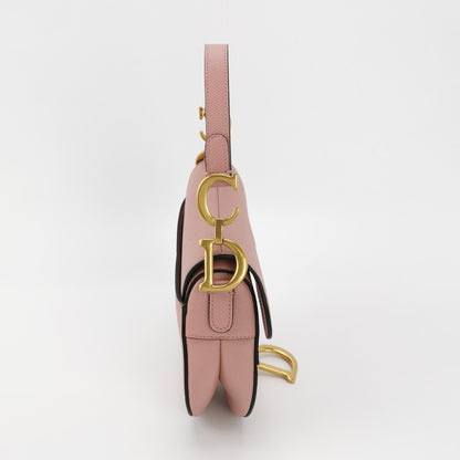 Dior Saddle Mini Cherry Blossom Pink Grained Leather GHW with Strap