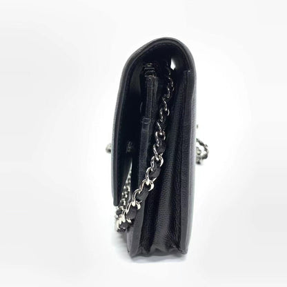 Chanel Wallet On Chains WOC Black Caviar Leather Silver Chains