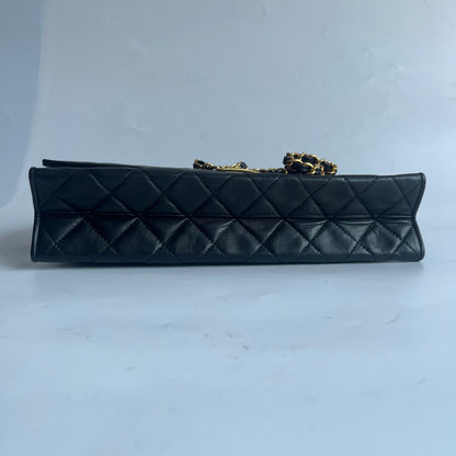 Chanel Vintage Flapbag With Gold Logo Closure Black Lambskin Leather