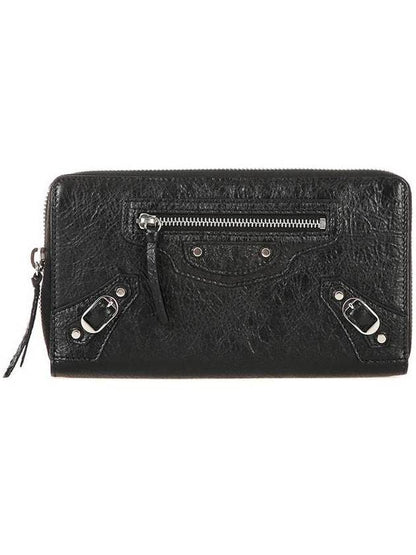 Luxury Balenciaga Trending 2025 Classic Motor Silver Zipper Around Long Wallet Black