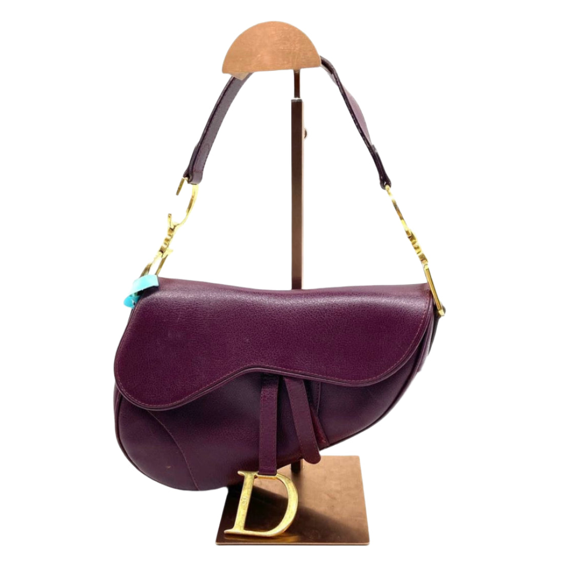 Dior Saddle Vintage Burgundy Purple Wine Calfskin Leather Gold Hardware Shoulder Bag