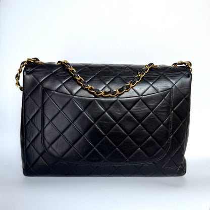 Chanel Vintage Classic Maxi Flap Black Lambskin Leather Giant CC 24 Gold Hardware