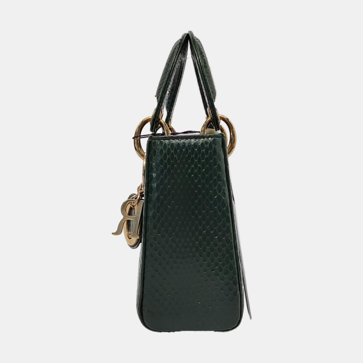 Lady Dior Mini Dark Green Snake Skin with gold hardware Chain Strap
