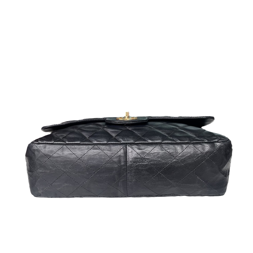 Chanel Classic Flap Jumbo Vintage Black Lambskin Leather with 24k Gold Hardware