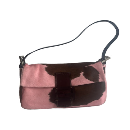 Fendi Baguette Pony-style Calfskin Leather Pink Cow Print Shoulder Bag