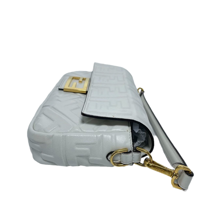 FENDI Baguette White Leather 3D FF Motif Crossbody