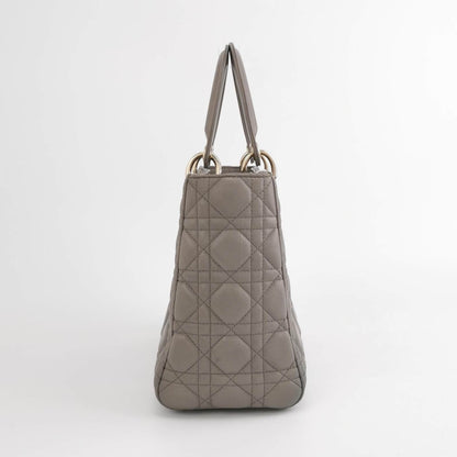 Lady Dior Grey Medium Lambskin Cannage Leather Handbag ABC Strap