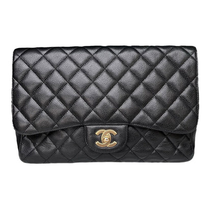 Chanel Classic Flap Jumbo/Large Black Caviar Leather with Gold Hardware