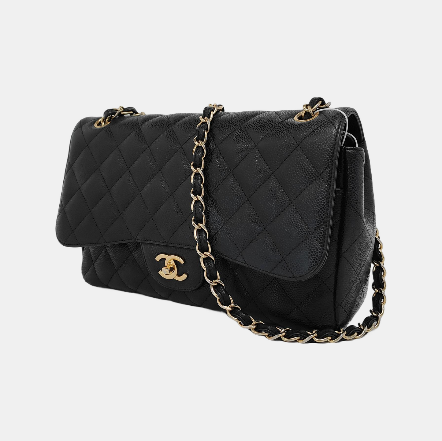 Chanel Classic Flap Jumbo Black Caviar Leather Double Flap with Gold Hardware