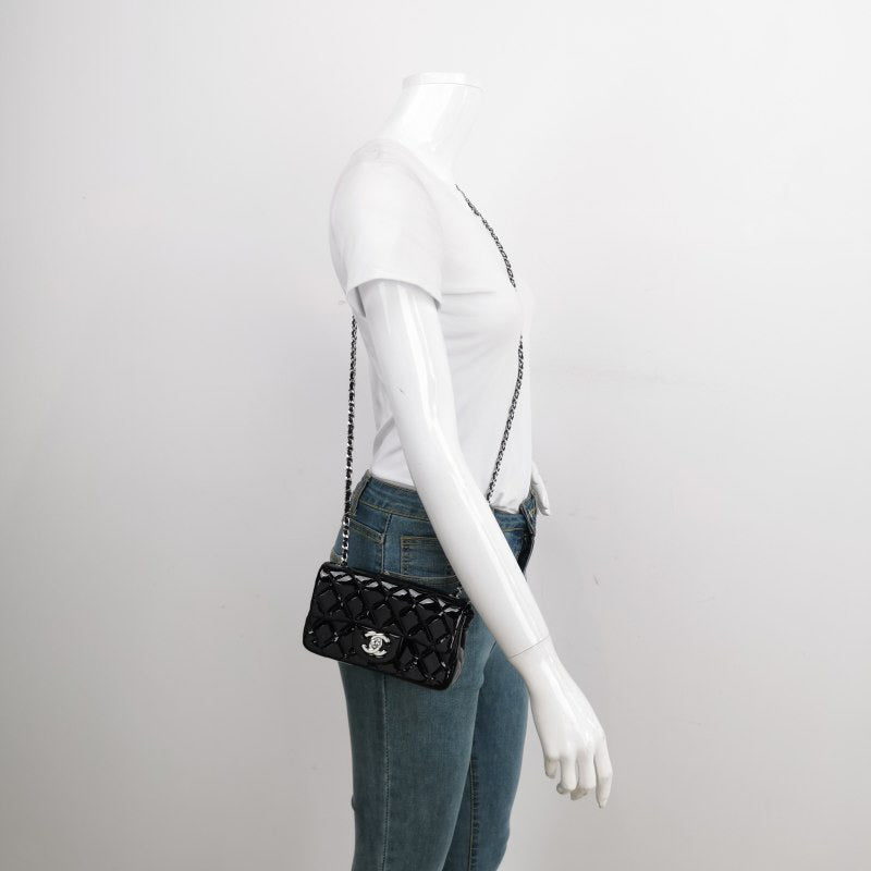 Chanel Classic Flap Rectangular Super Mini Black Patent Leather Silver Hardware