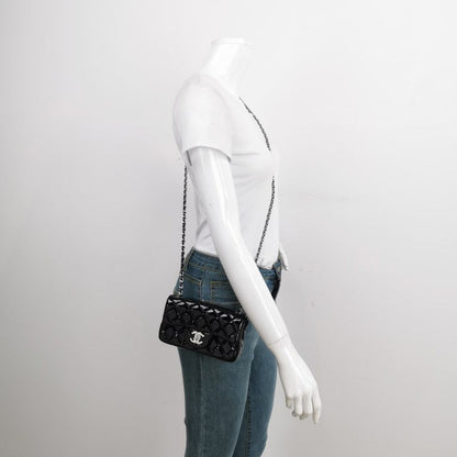 Chanel Classic Flap Rectangular Super Mini Black Patent Leather Silver Hardware