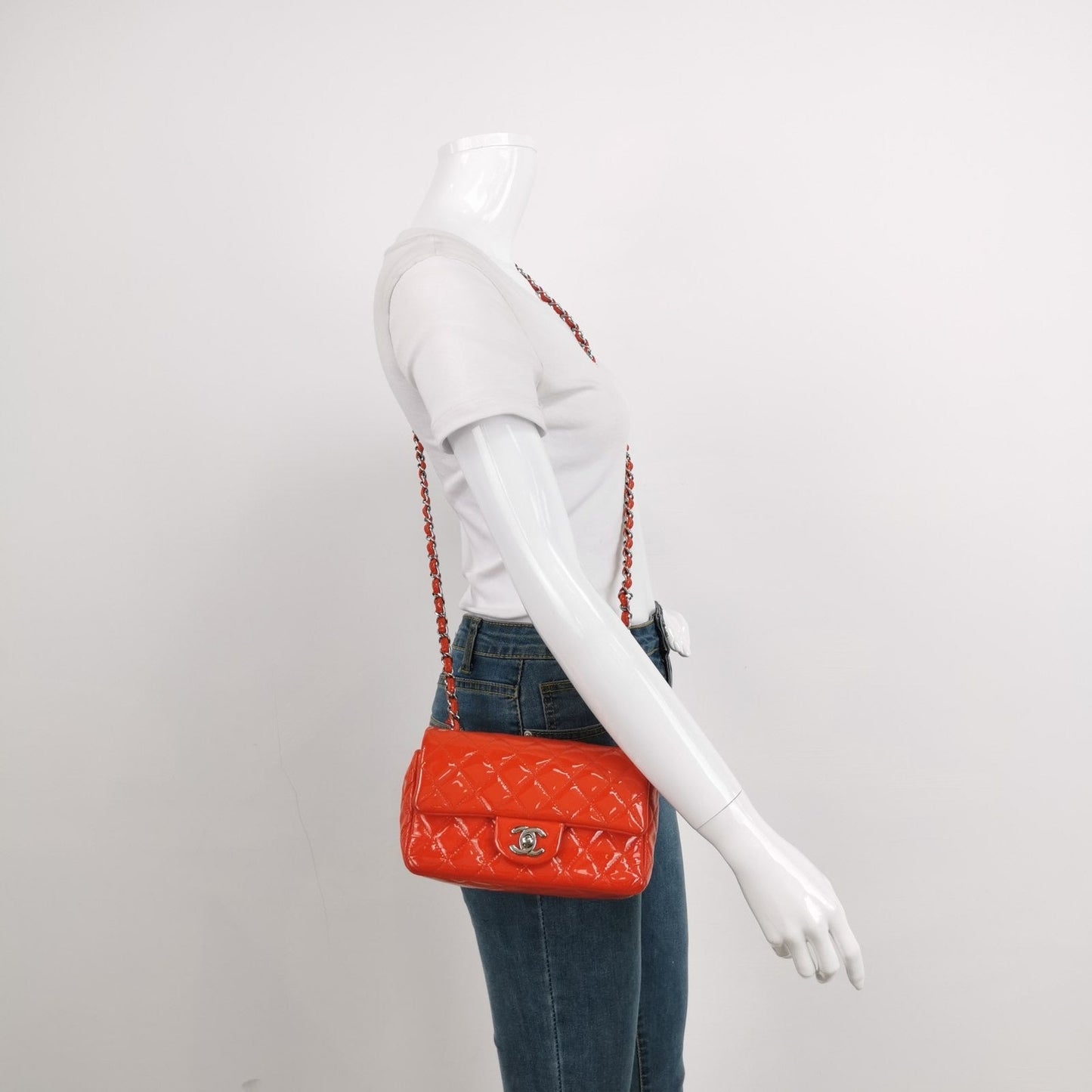 Chanel Classic Flap Square 2014 Orange Patent Leather Bag
