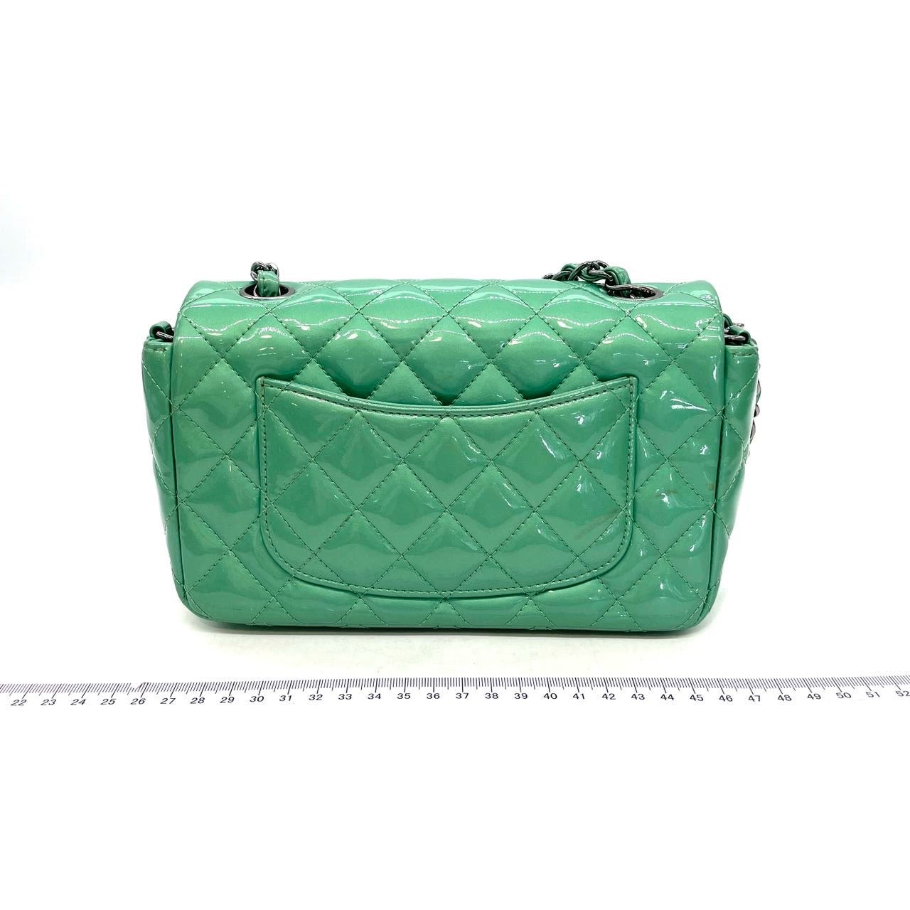 Chanel Classic Flap Rectangular Mini Green Patent Leather Silver HW