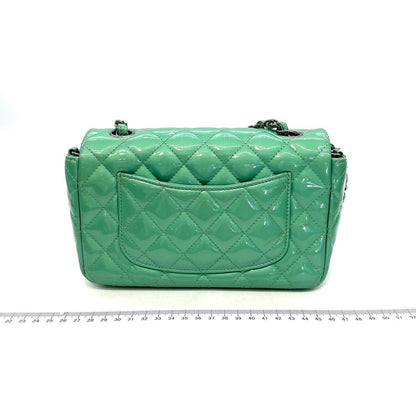 Chanel Classic Flap Rectangular Mini Green Patent Leather Silver HW