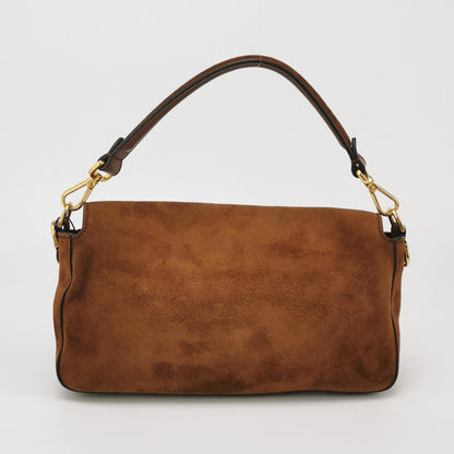 Fendi Baguette Selleria Suede Leather Crossbody Bag Medium Caramel Tan
