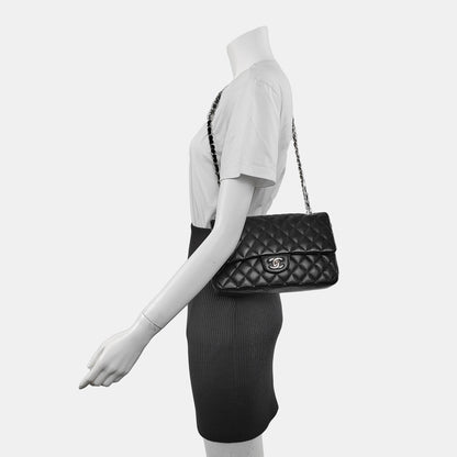 Chanel Timeless Classic Flap Medium Black Lambskin Leather Silver Hardware, 2013-2014