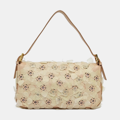 Fendi Baguette Pink Leather with Flower Embellishment Transparent Buckle