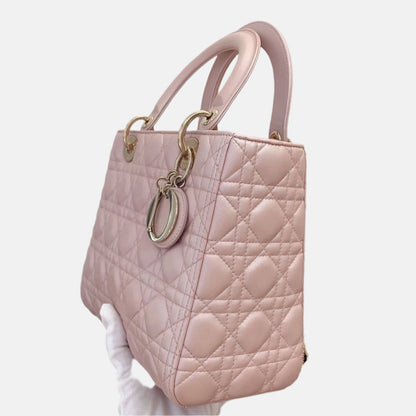 Lady Dior Medium Handbag Pearlescent Pink Cannage Leather Gold Hardware