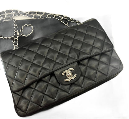 Chanel Classic Flap Black lambskin leather Silver hardware
