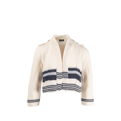 Chanel size 38 cardigan multicolor white / blue paper/ cotton/ silk