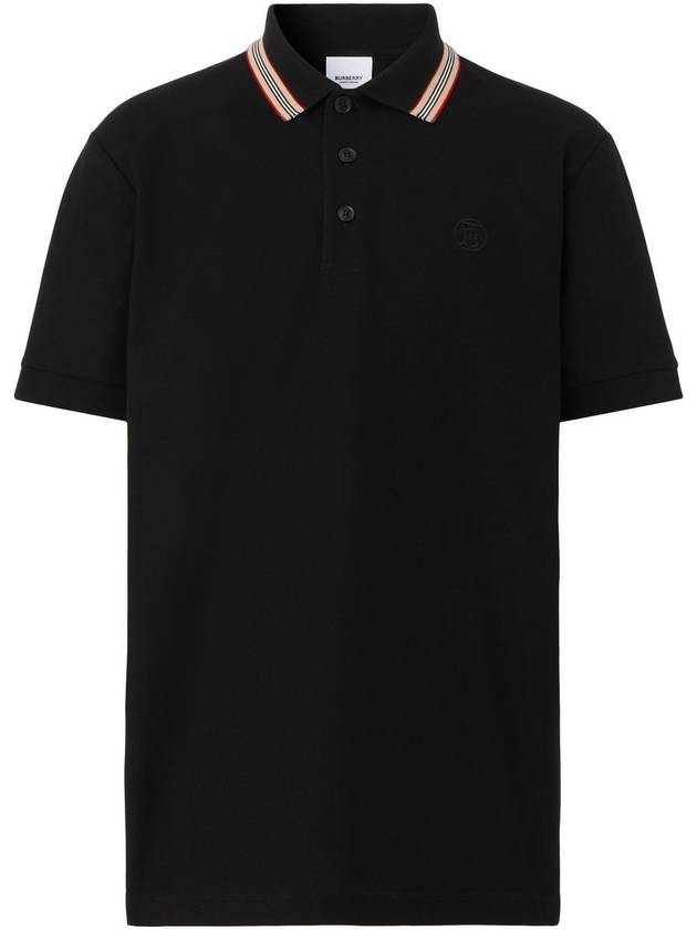 Luxury Burberry Icon Stripe Short Sleeve Polo Shirt Black